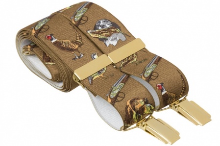 Brown Trouser Braces with Pheasants Dogs and Hunting Designs